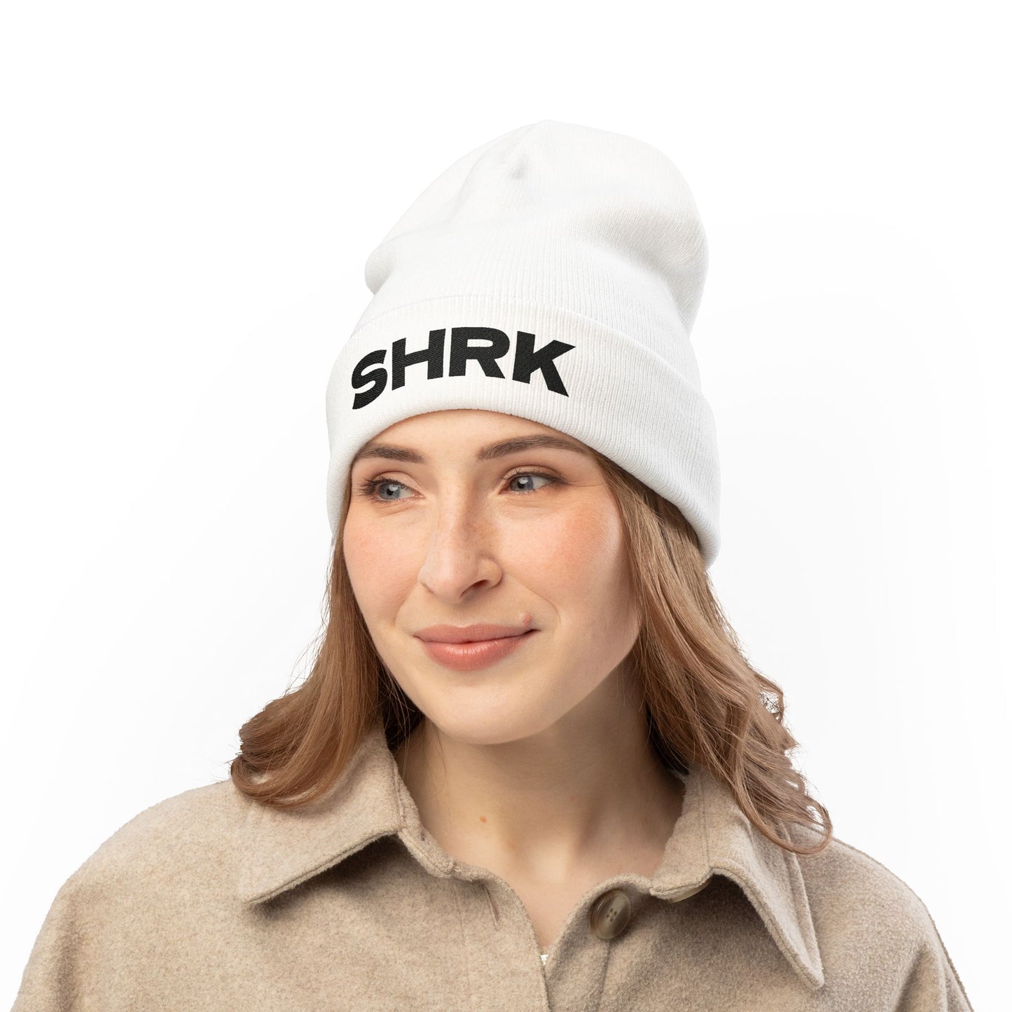 SHRK Embroidered Knit Beanie — Cozy Winter Cuffed Hat